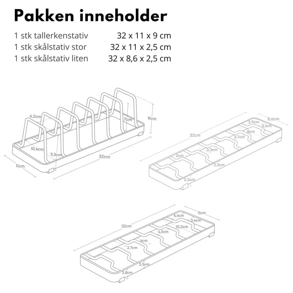 3-pk skål- og tallerkenstativ hvit