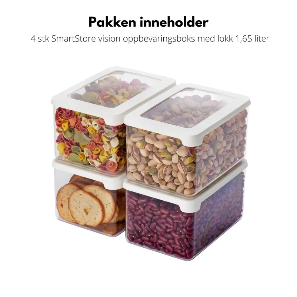 4-pk SmartStore Vision oppbevaringsboks med lokk 1,65 liter