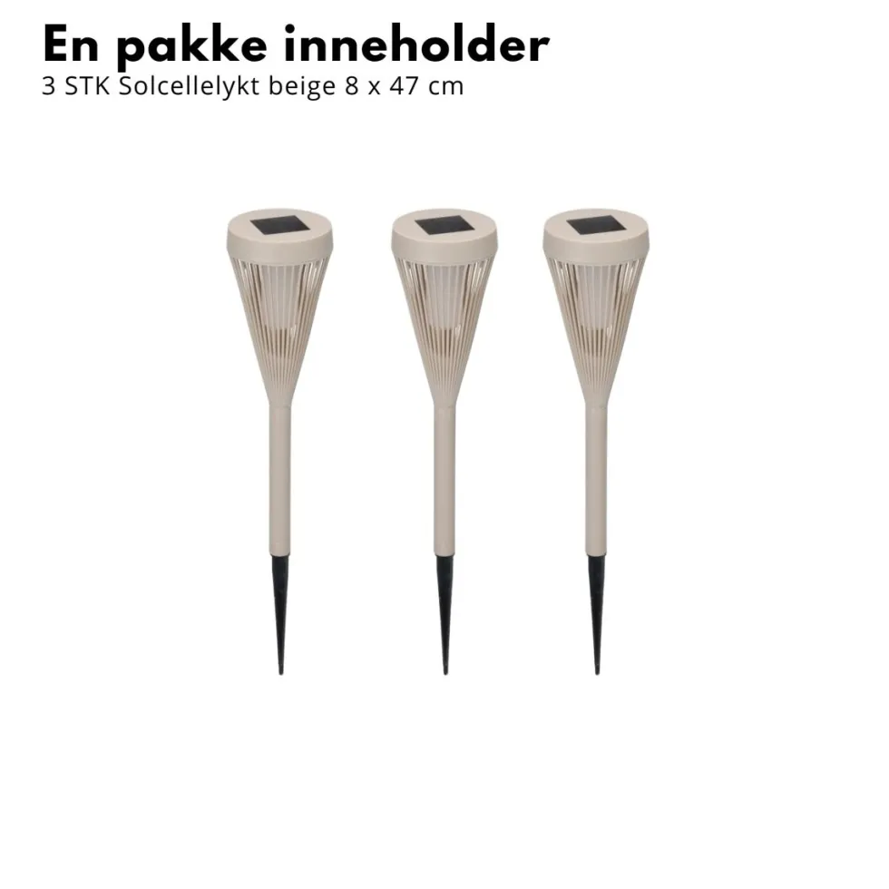 3-pk Solcellelykt beige 8 x 47 cm