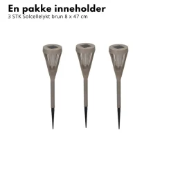 3-pk Solcellelykt brun 8 x 47 cm