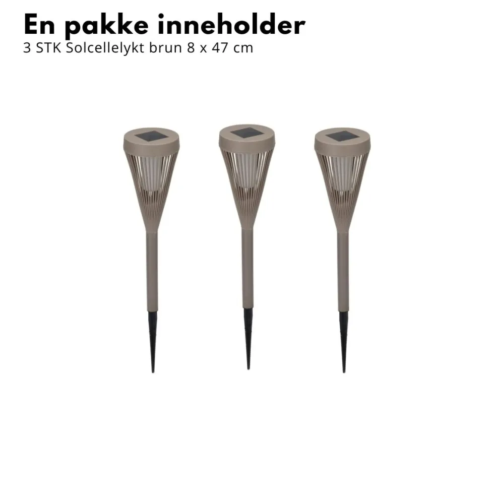 3-pk Solcellelykt brun 8 x 47 cm