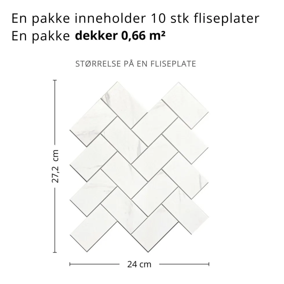 10-pk Stein fiskeben marmor selvklebende veggfliser