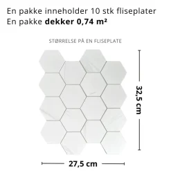 10-pk Stein hexagon marmor veggfliser