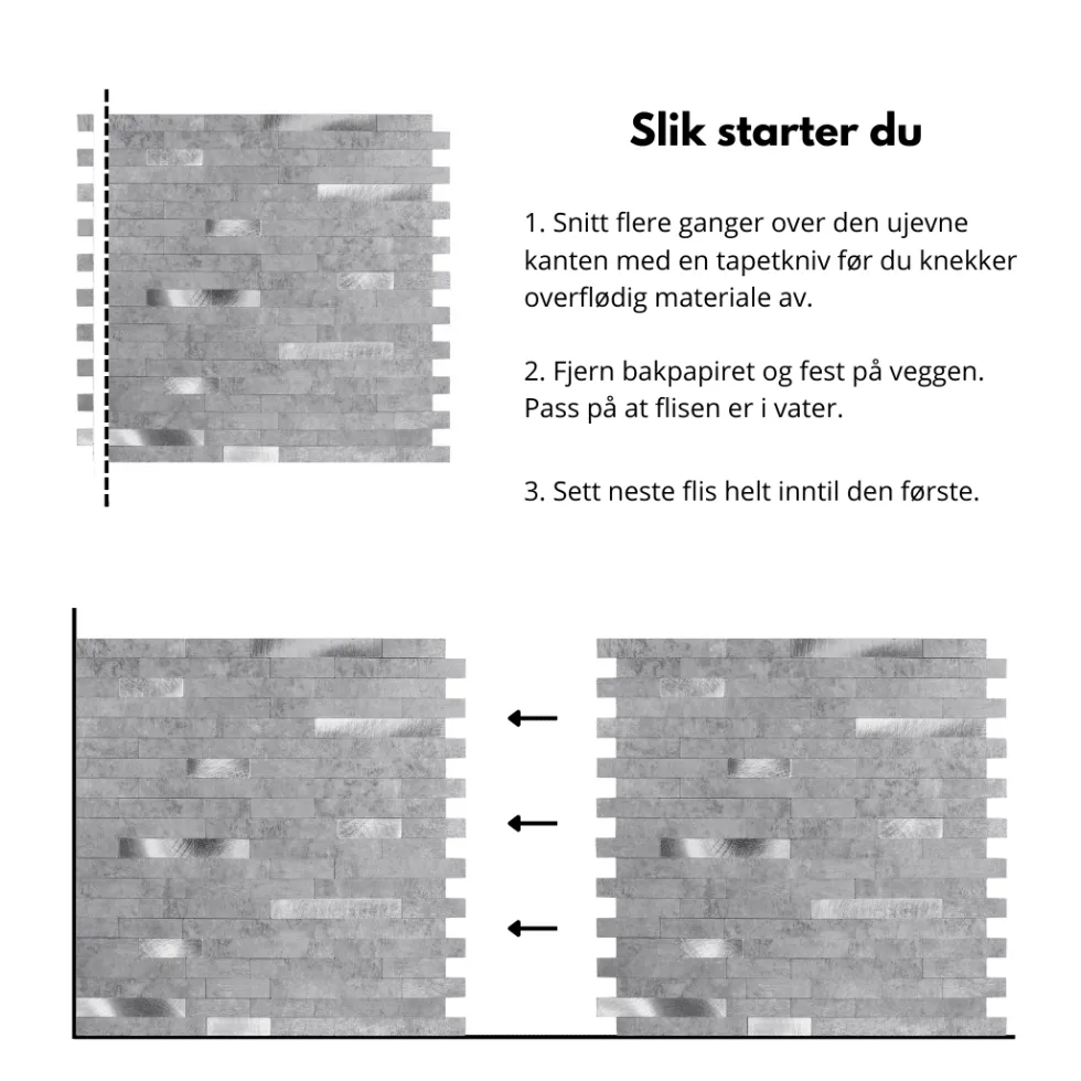 10-pk Stein lys grå selvklebende veggfliser
