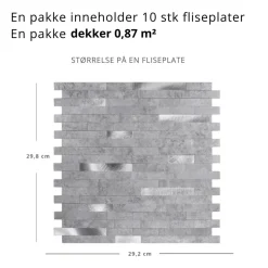 10-pk Stein lys grå selvklebende veggfliser