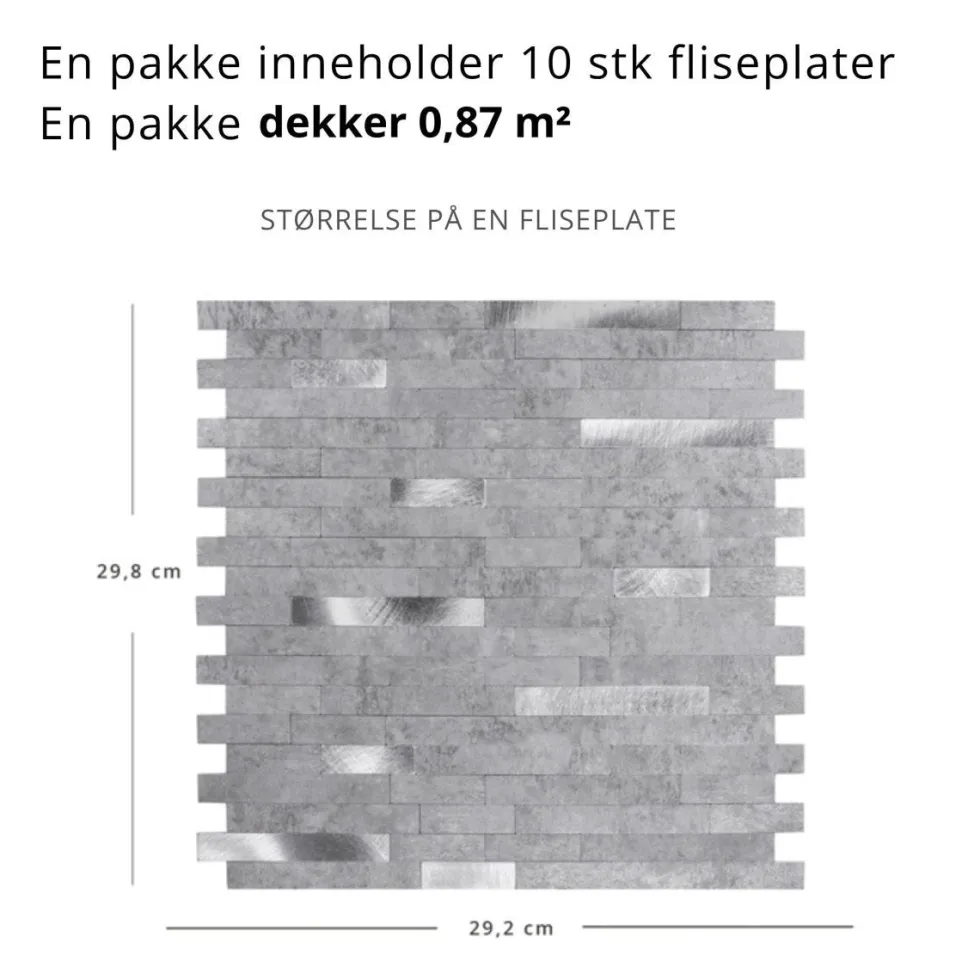 10-pk Stein lys grå selvklebende veggfliser