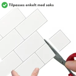 10-pk Subway hvit med grå fuger selvklebende veggfliser
