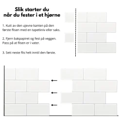 10-pk Subway hvit med grå fuger selvklebende veggfliser