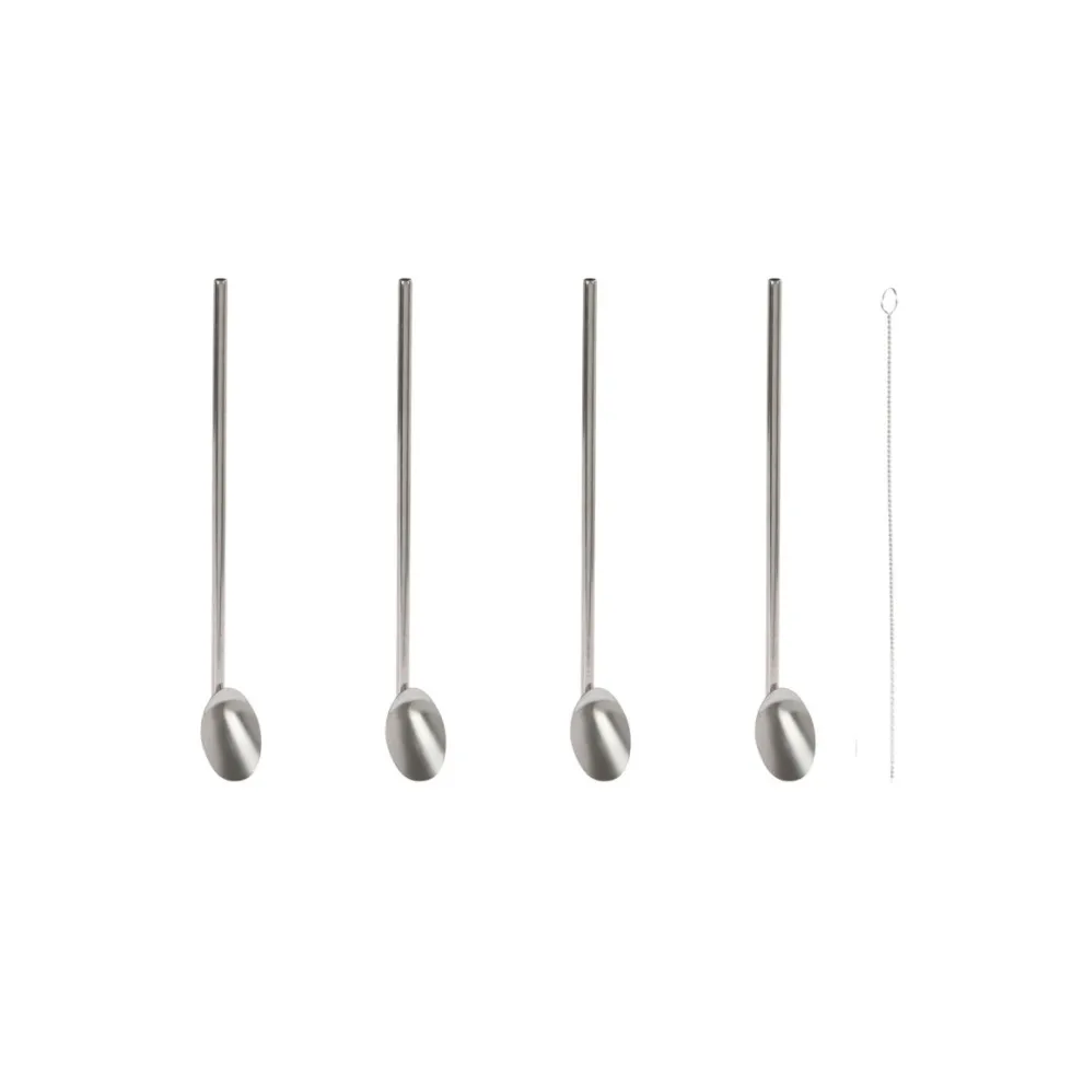 4-pk sugerør med skje + børste 21,5 cm