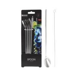 4-pk sugerør med skje + børste 21,5 cm