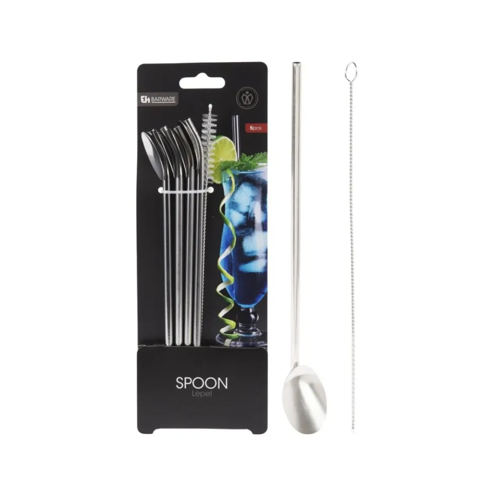 4-pk sugerør med skje + børste 21,5 cm