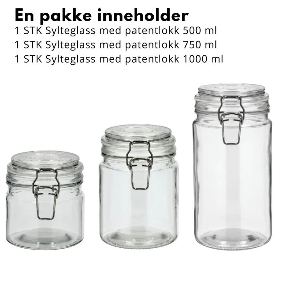 3-pk Sylteglass med patentlokk sett