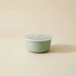 Porselenskål med lokk og ventil grønn liten