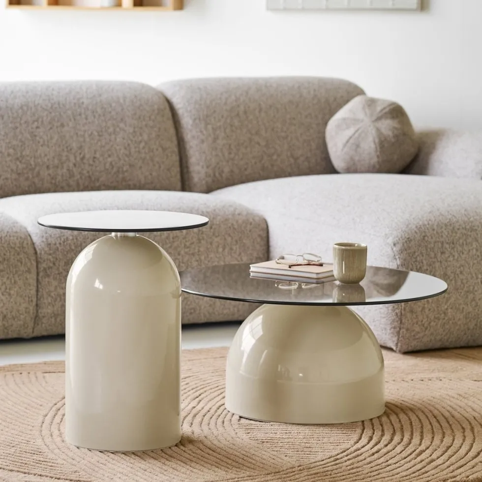 Ravello sofabord herdet glass grå/beige ø70 cm