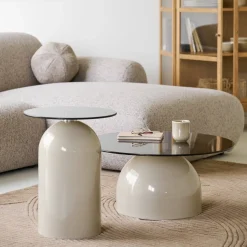 Ravello sofabord herdet glass grå/beige ø70 cm