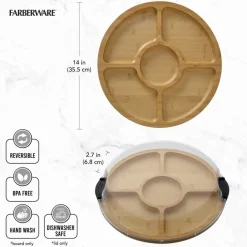Rundt serveringsbrett i bambus med 5 rom og lokk 35,5 cm
