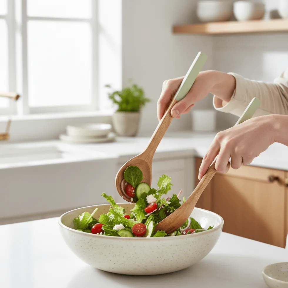 Salatbestikk Inaya i mangotre grønn 2 deler