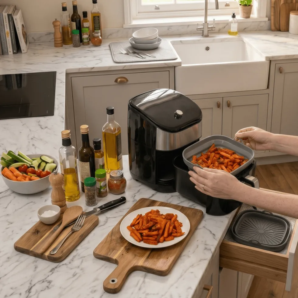 Sammenleggbart innlegg til airfryer i silikon 22 x 22 cm