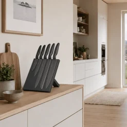 Sett med 5 kniver og magnetisk knivholder sort