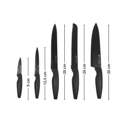 Sett med 5 kniver og magnetisk knivholder sort