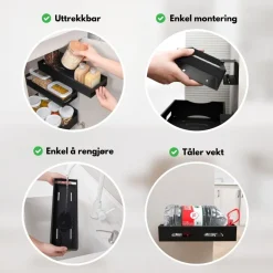 Sett med uttrekkbare hyller sort