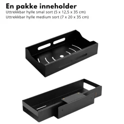 Sett med uttrekkbare hyller sort