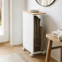 Sidebord med treplate og hjul hvit 55 x 31 cm