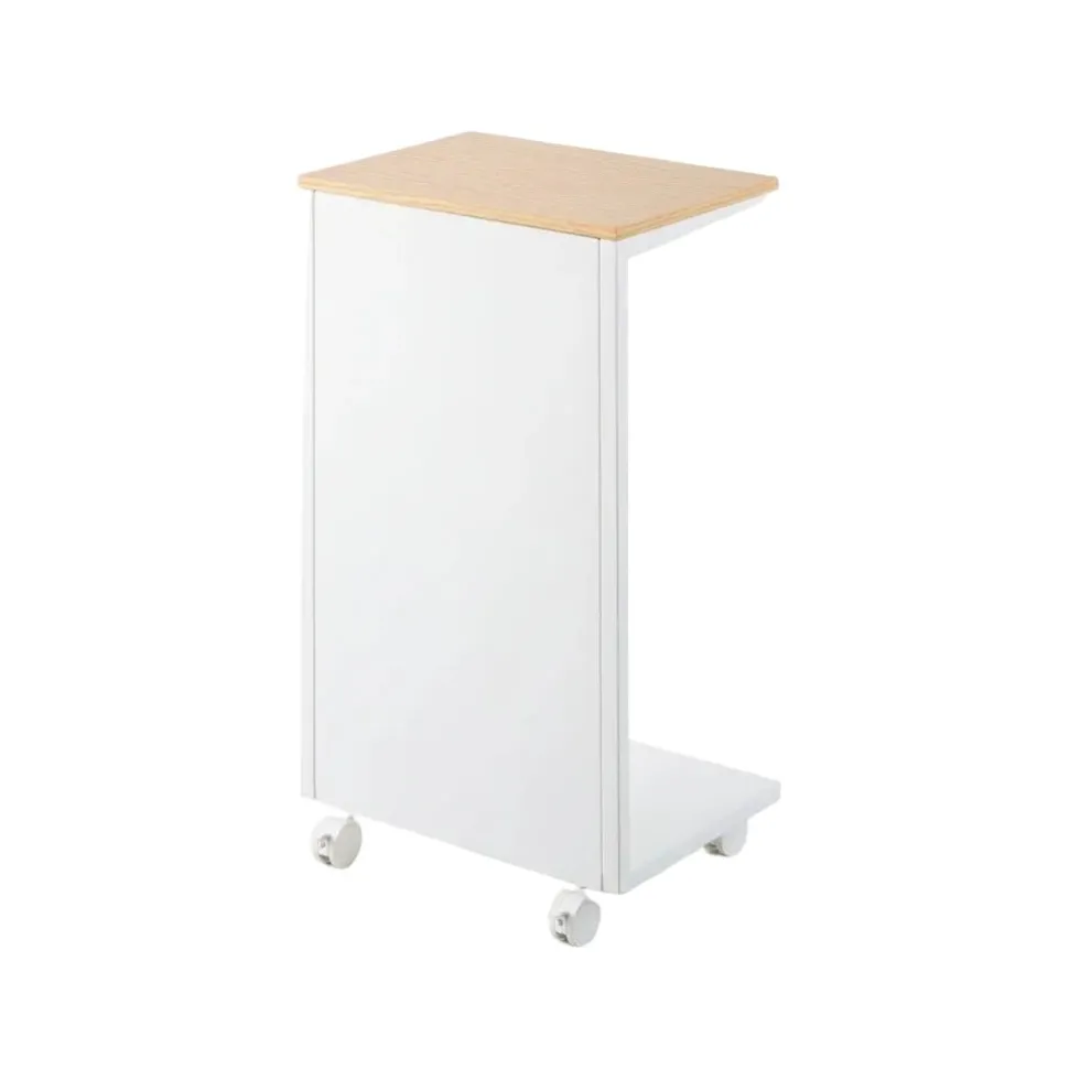 Sidebord med treplate og hjul hvit 55 x 31 cm