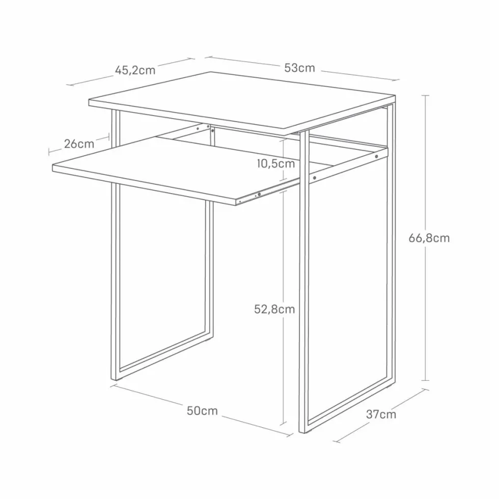 Sidebord med treplate og uttrekkbar hylle hvit 53 x 45 x 66,8 cm