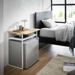 Sidebord med treplate og uttrekkbar hylle hvit 53 x 45 x 66,8 cm