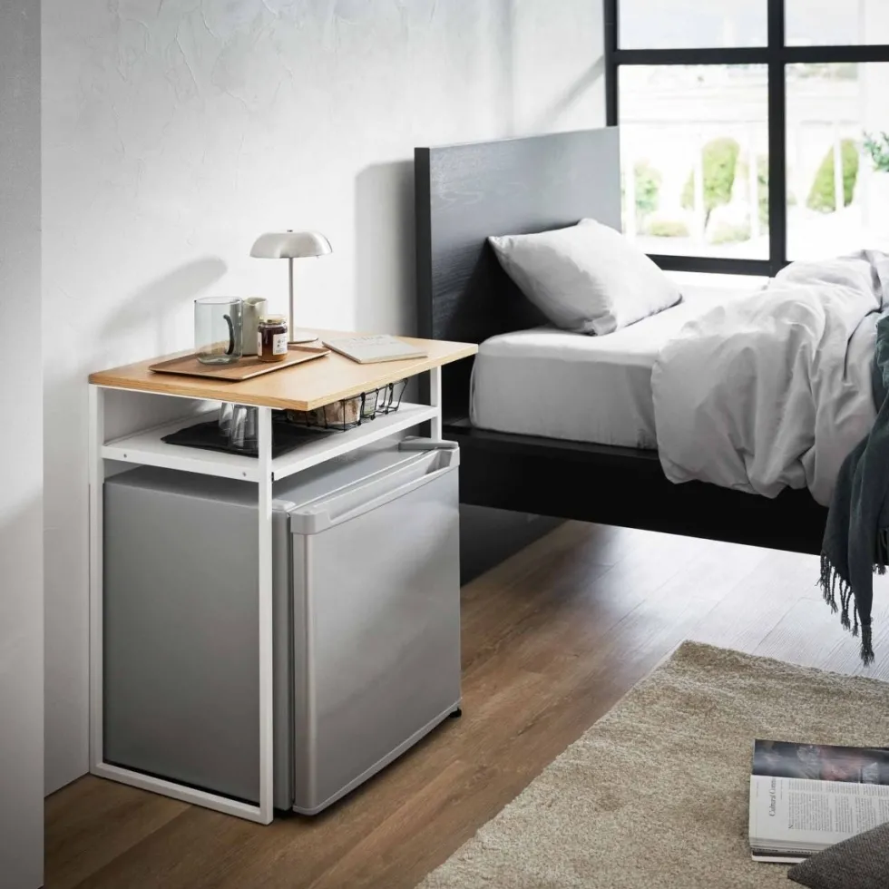 Sidebord med treplate og uttrekkbar hylle hvit 53 x 45 x 66,8 cm