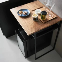 Sidebord med treplate og uttrekkbar hylle sort 53 x 45 x 66,8 cm
