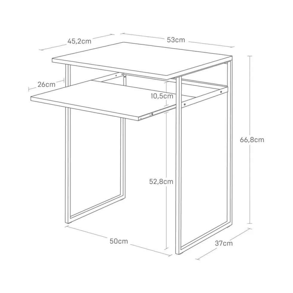 Sidebord med treplate og uttrekkbar hylle sort 53 x 45 x 66,8 cm