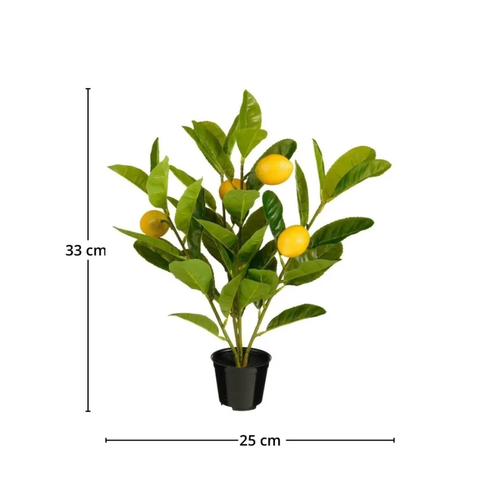 Sitrontre kunstig grønn med sitroner og potte 33 x 25 cm