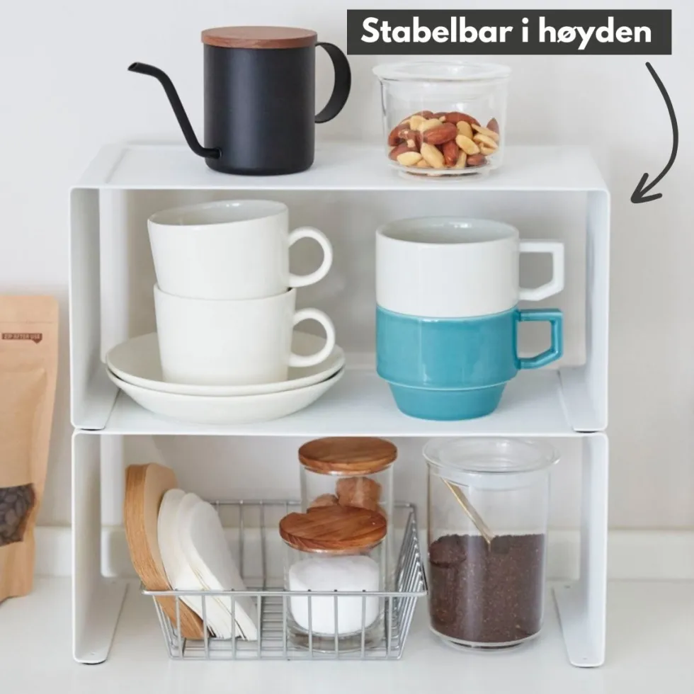 Stabelbar hylle smal hvit 30,5 x 14 cm