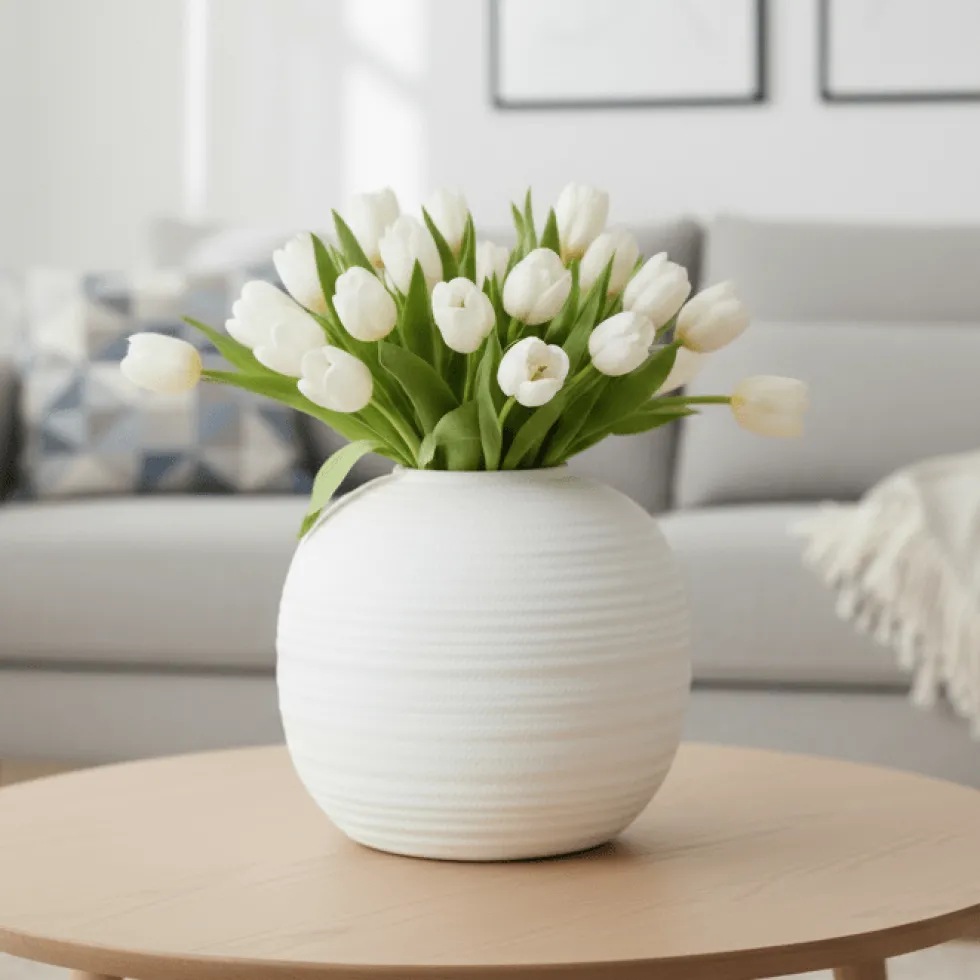 Stor rund vase keramisk hvit ø 30 cm