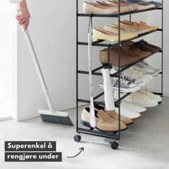 Stor skohylle med hjul 5 rader