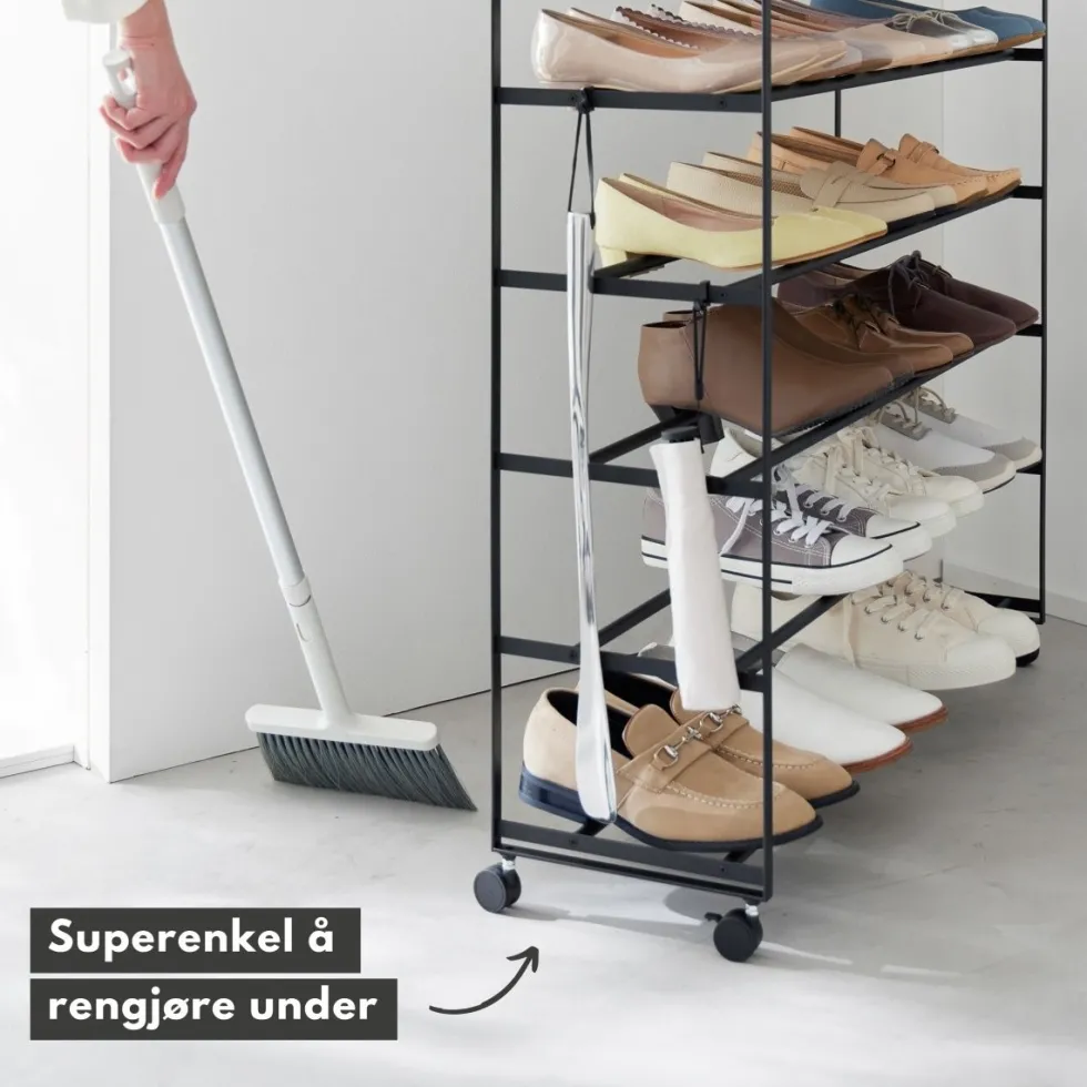Stor skohylle med hjul 5 rader