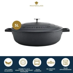 Støpejernsgryte aluminium 5 liter sort