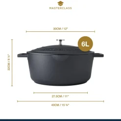 Støpejernsgryte i aluminium 6 liter med lokk sort
