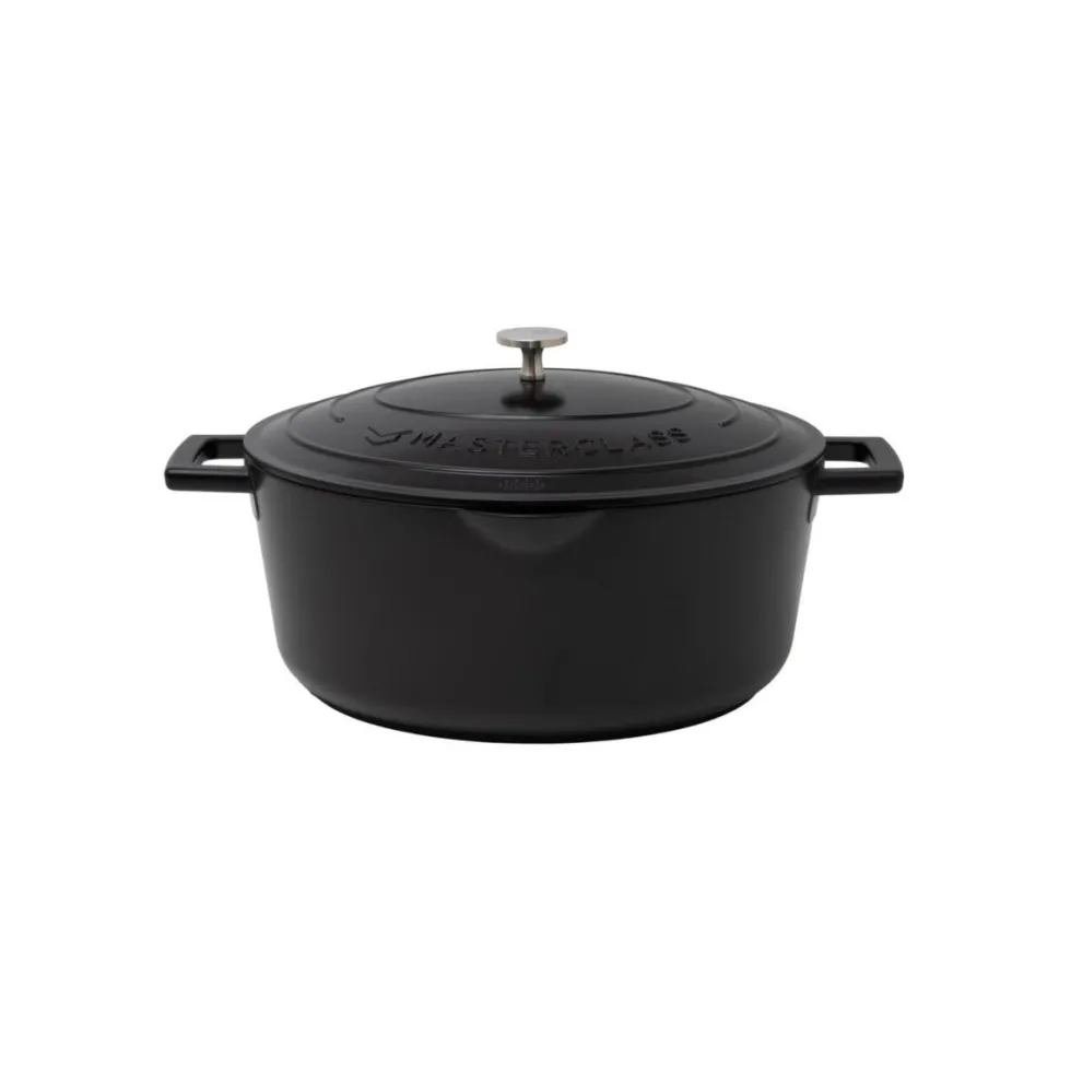 Støpejernsgryte i aluminium 6 liter med lokk sort
