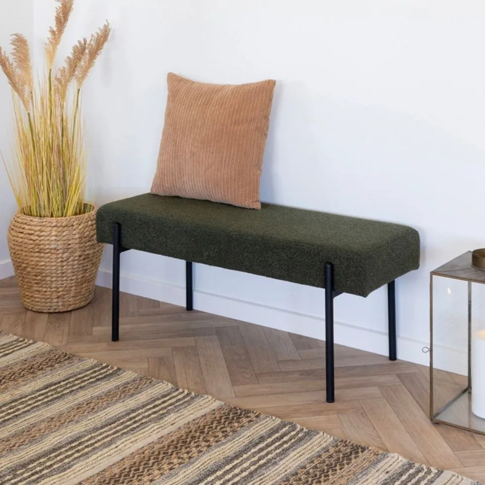 Swindon benk bouclé mørk grønn 100 cm