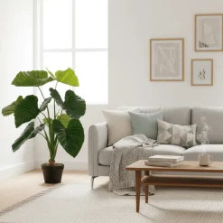 Taro kunstig plante grønn med store blader og potte 90 cm