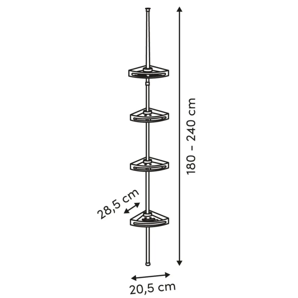 Teleskopisk dusjhylle sort aluminium 4 hyller