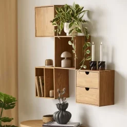 Townsville vegghylle med skuffer eik 18 x 30 x 30 cm