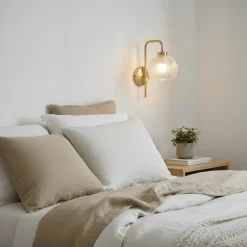 Vegglampe Krys med rillet glass gull 30 cm