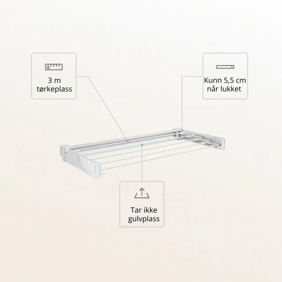 Veggmontert tørkestativ Hvit 72 cm