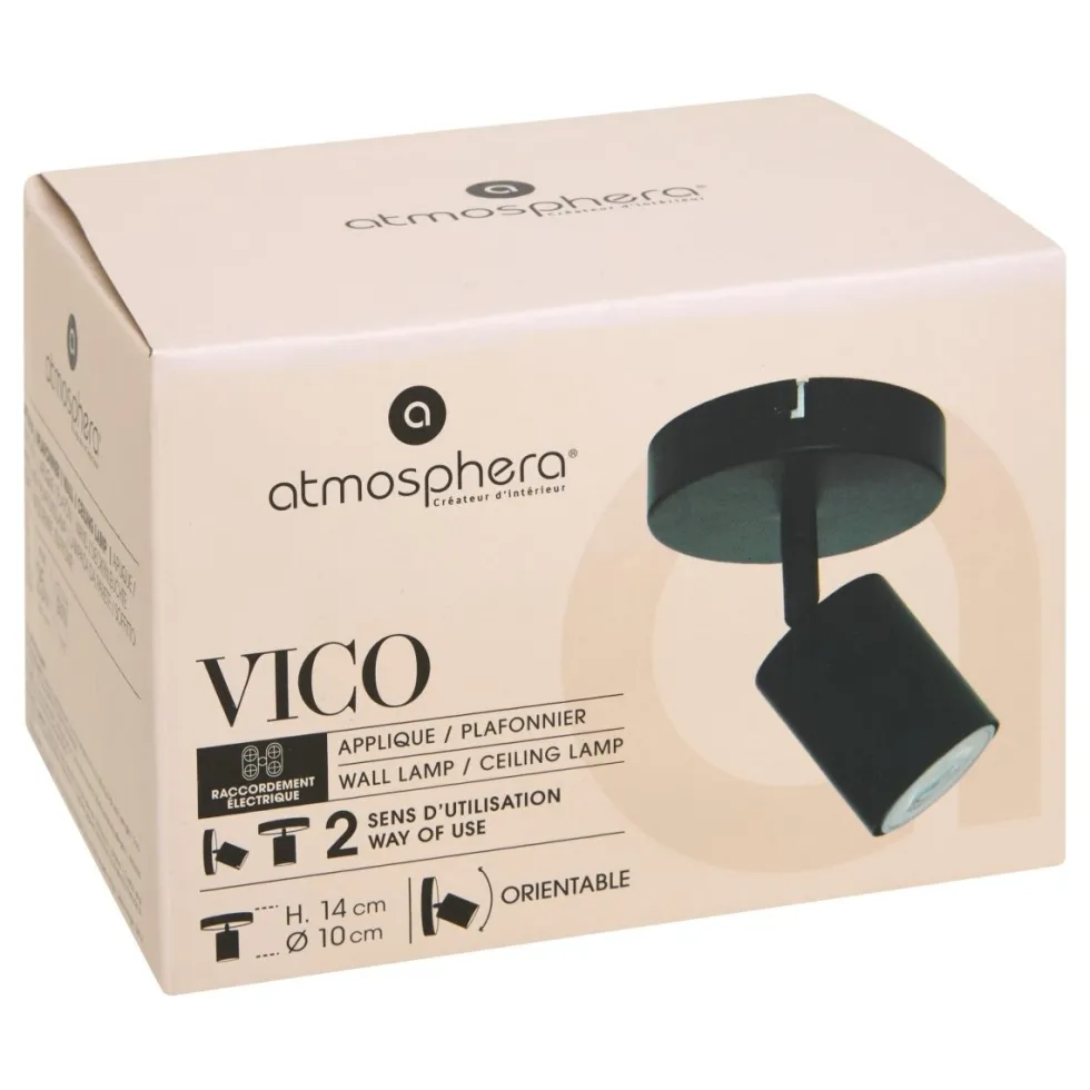 Vico vegg- og taklampe sort med 1 justerbar spot 10 cm
