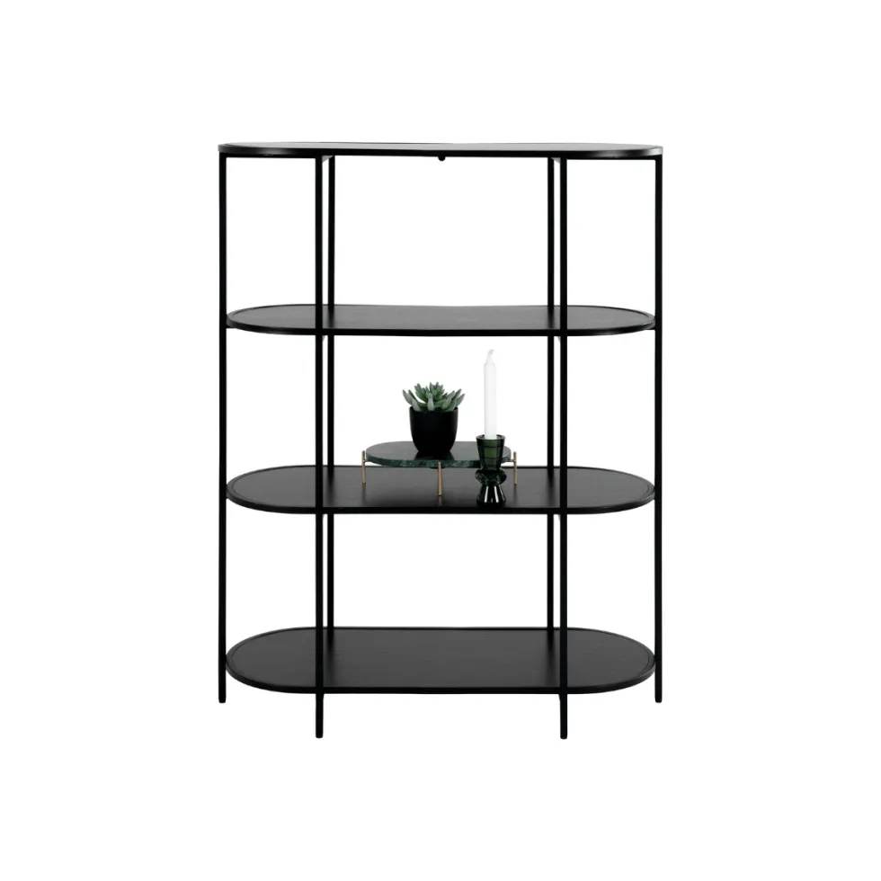 Vita oval bokhylle 4 hyller sort 85x36x111 cm