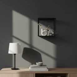 Vita vegghylle svart sort ramme 36 x 36 cm